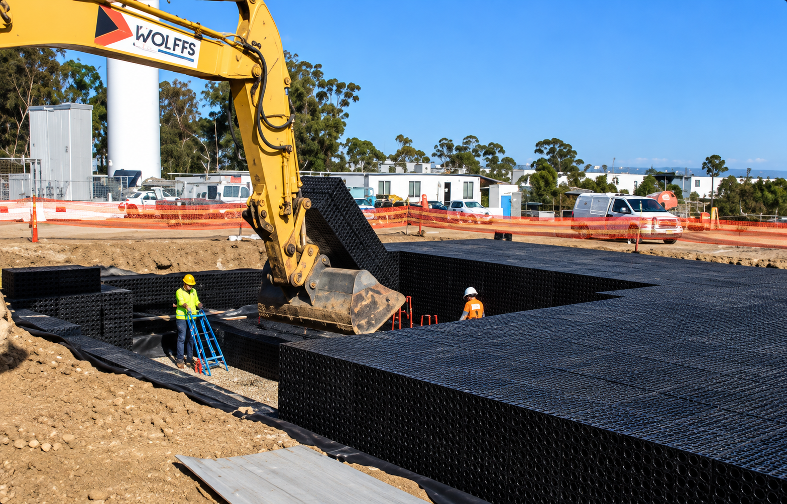 Excavator Over Modular Foundation Pit
