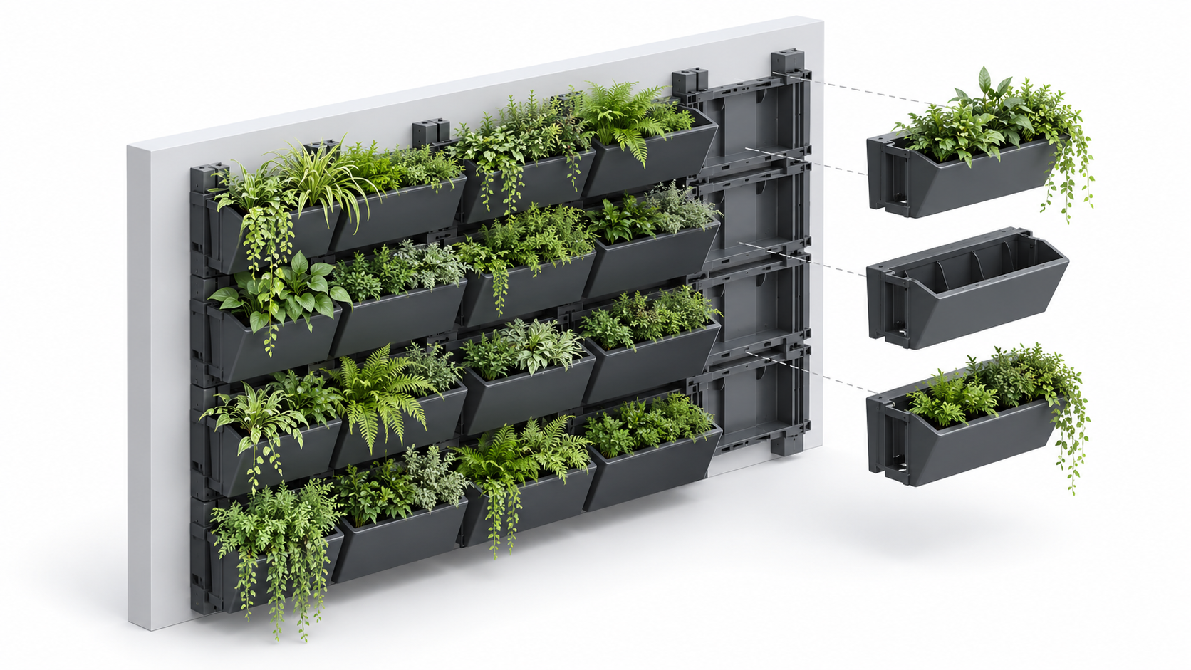 Exploded Modular Vertical Garden Wall