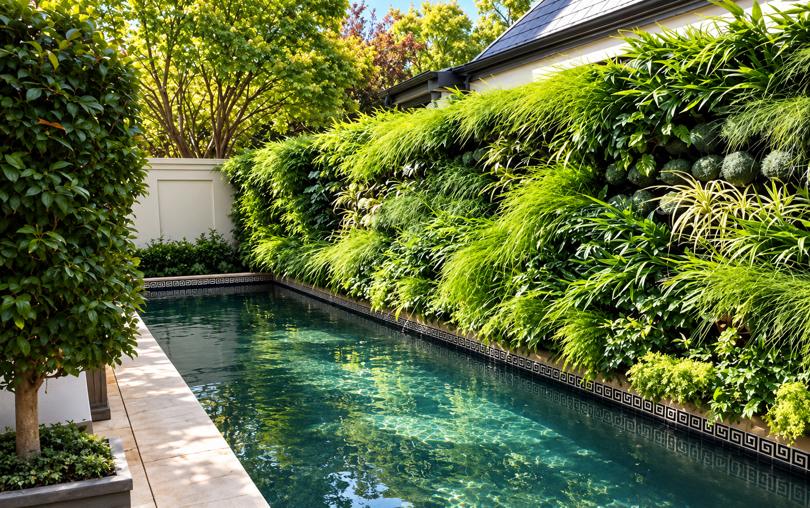 Lush Vertical Garden Pool Retreat