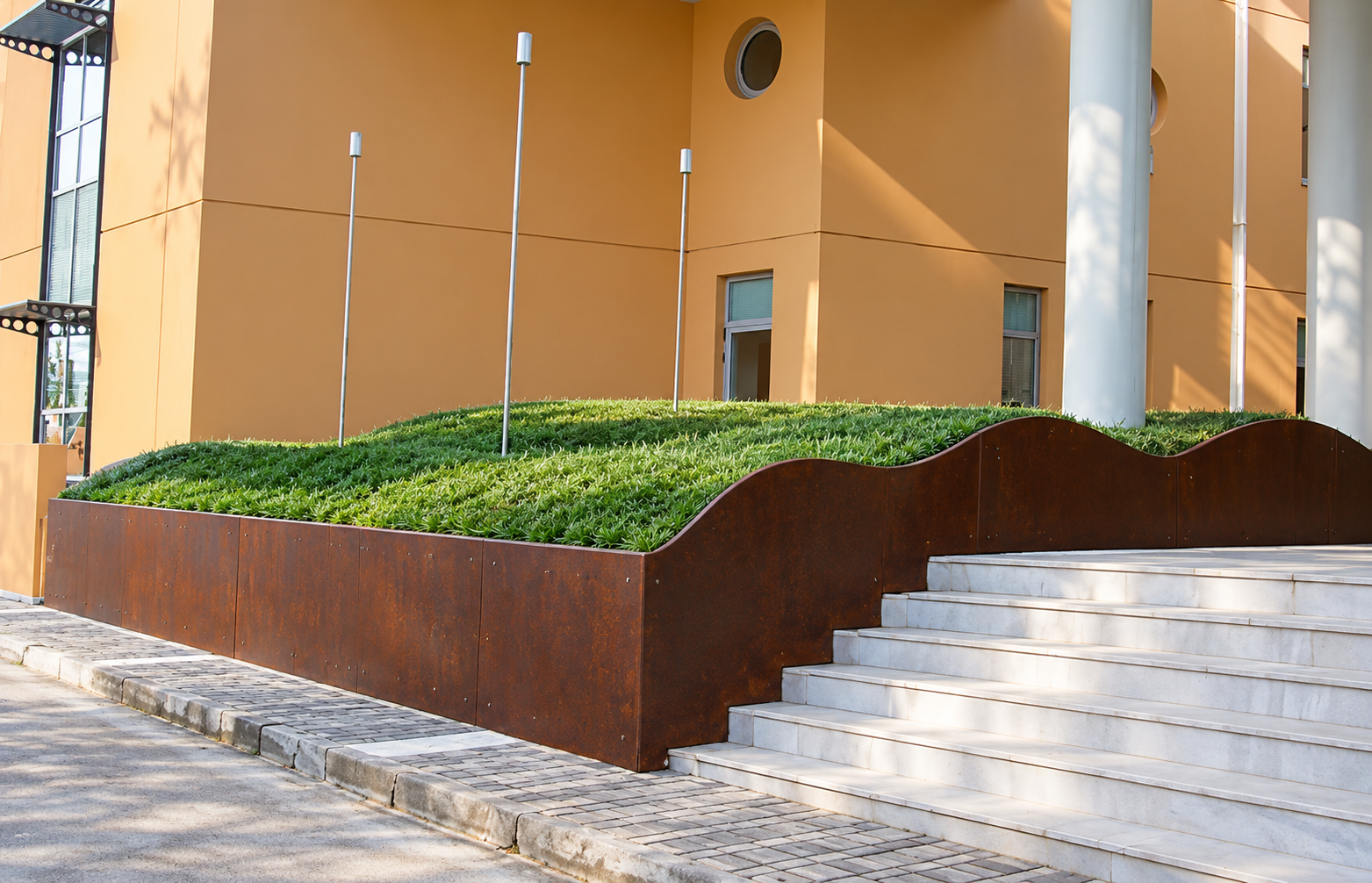Modern Corten Planter Entrance