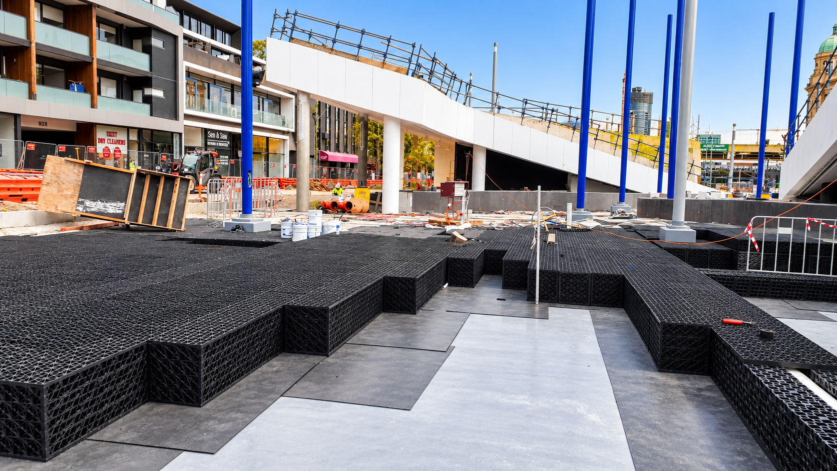 Urban Plaza Construction with Drainage Grids